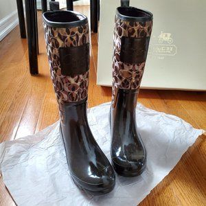 COACH Pearl Ocelot Printed Rain Boots Size 7M